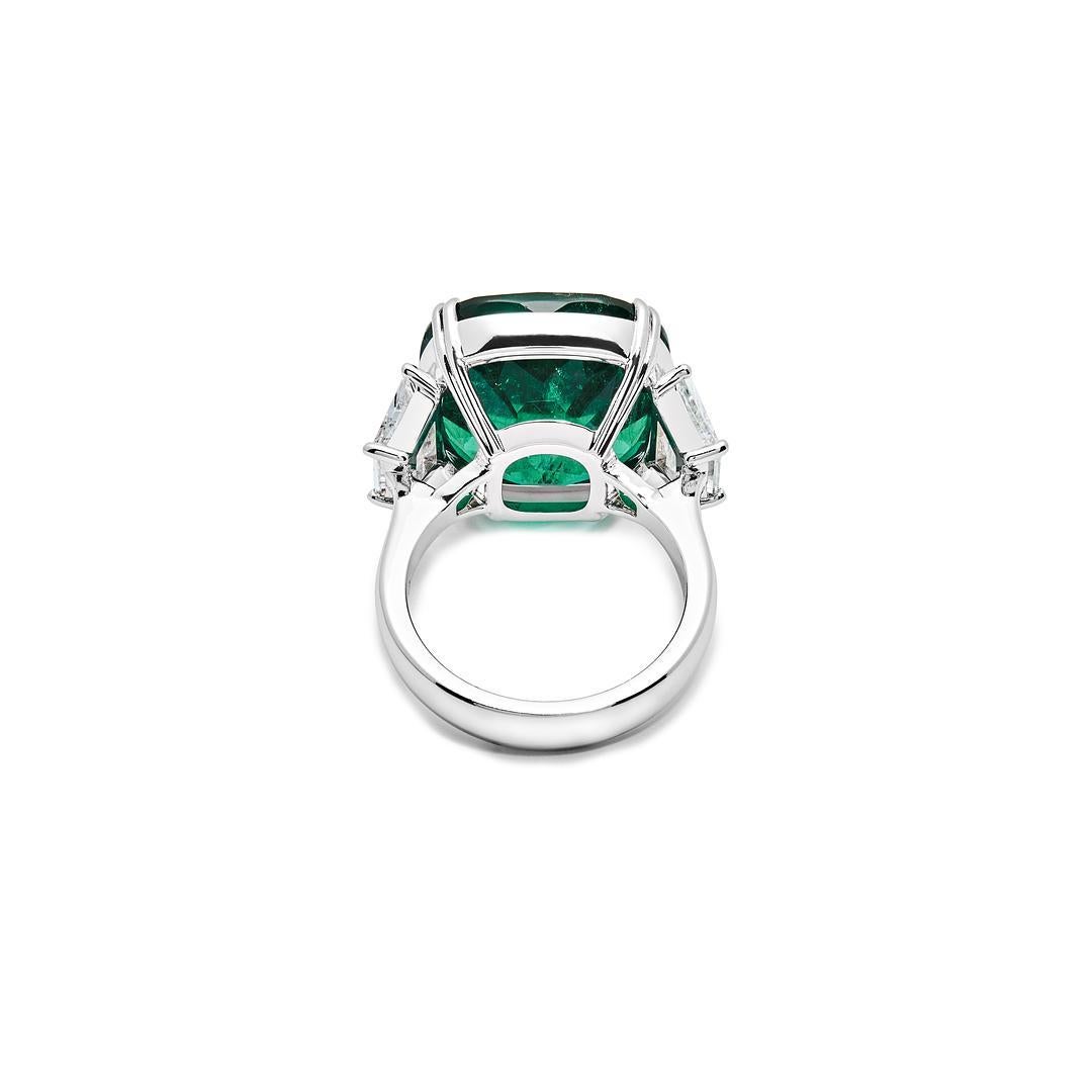 Cushion Cut One-of-a-Kind Cushion-Cut Emerald Ring With Diamonds For Sale