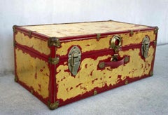 One of a Kind Custom 24-Karat Gilded Vintage Red Time Capsule Steamer Trunk