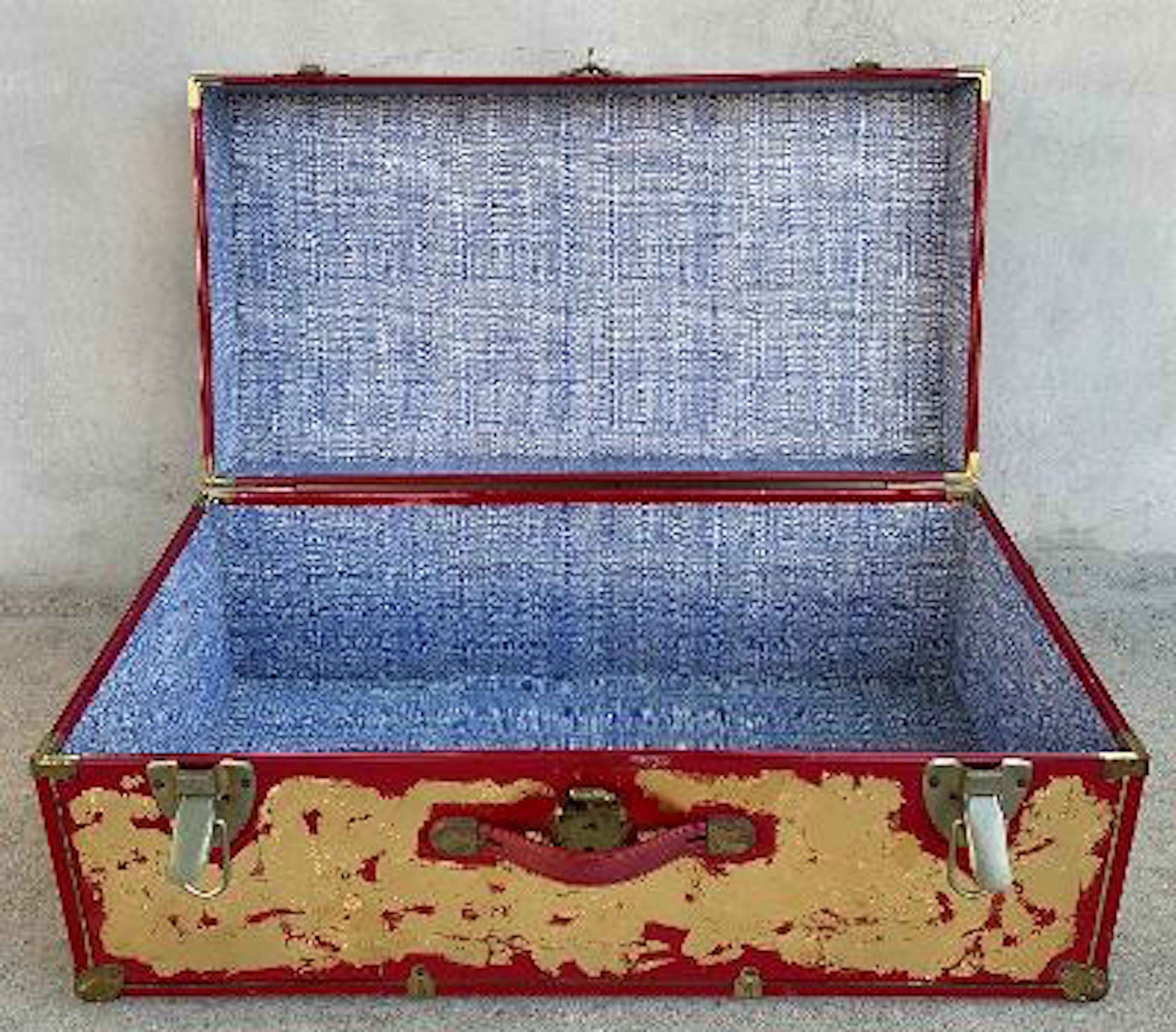One of a Kind Custom 24-Karat Gilded Vintage Red Time Capsule Steamer Trunk 1
