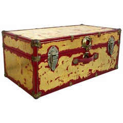 One of a Kind Custom 24-Karat Gilded Vintage Red Time Capsule Steamer Trunk