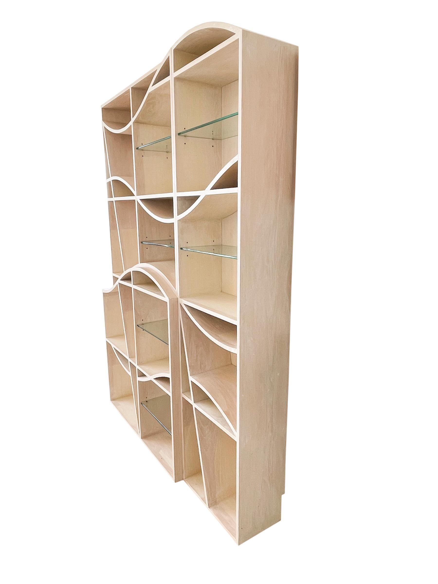One of a Kind Custom Emmett Moore Limed Oak Bookcase, USA, 2014 In Good Condition For Sale In Miami, FL