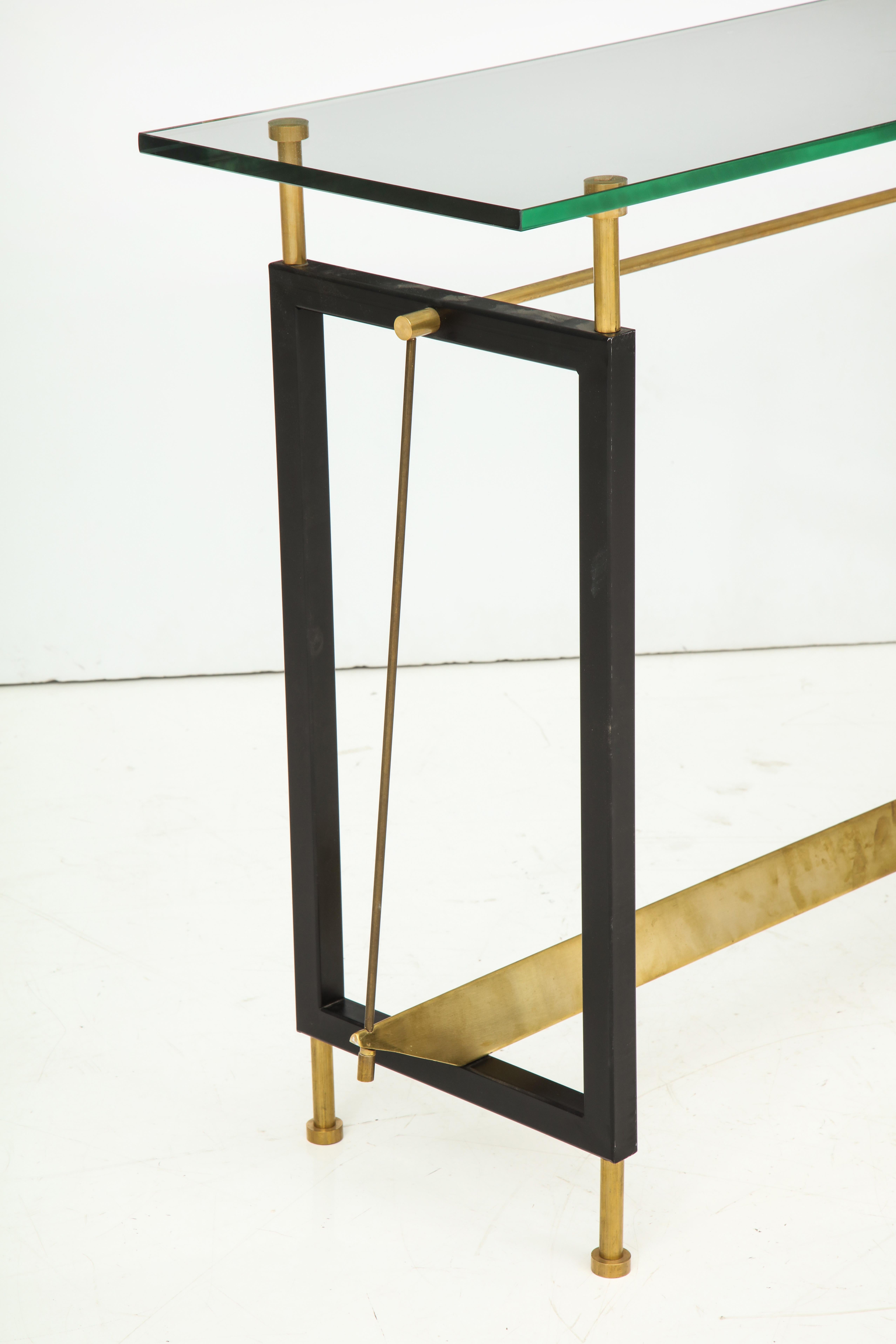 One of a Kind Custom-Made Linear Brass and Iron Console, Italy 3