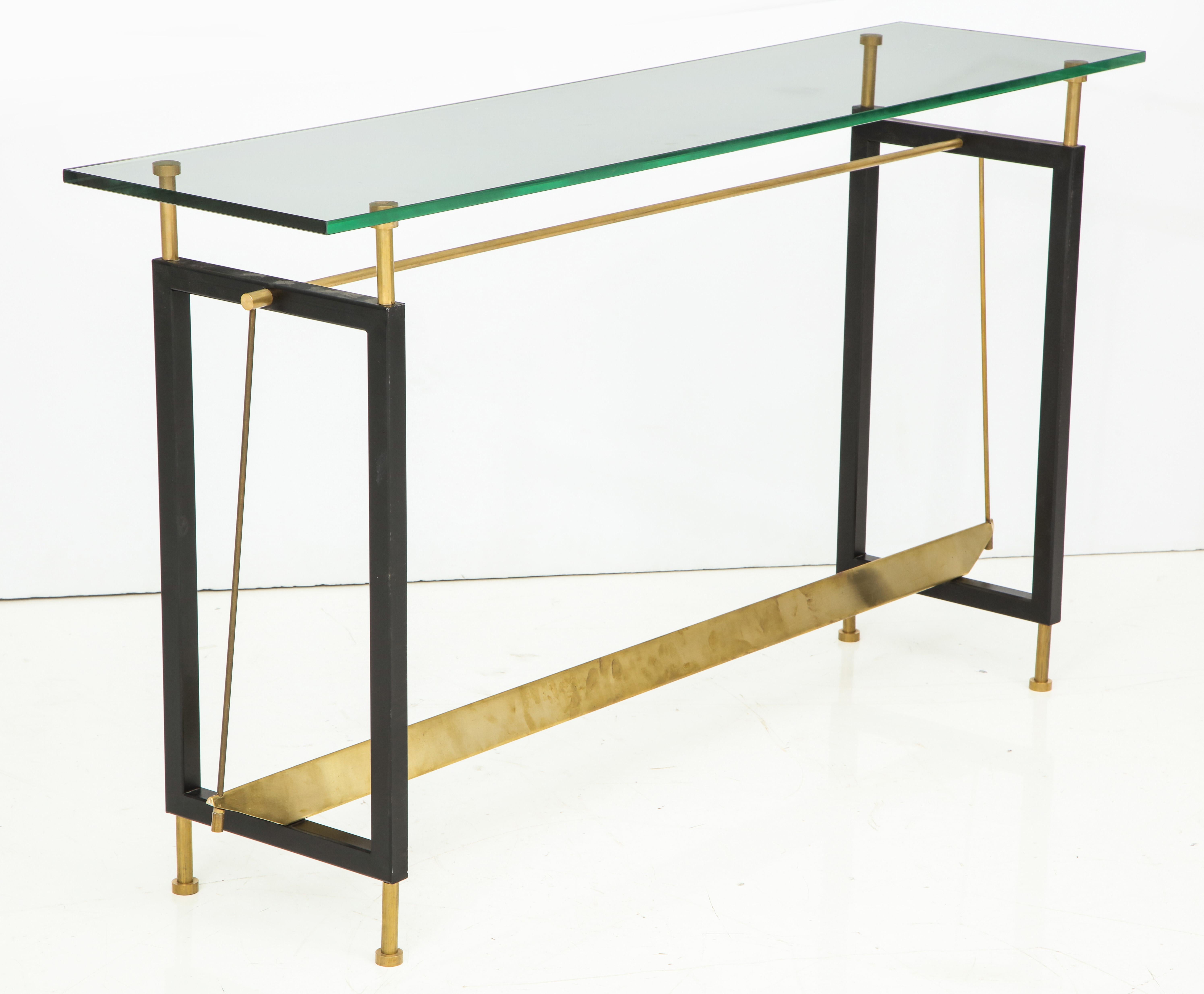 One of a Kind Custom-Made Linear Brass and Iron Console, Italy 2
