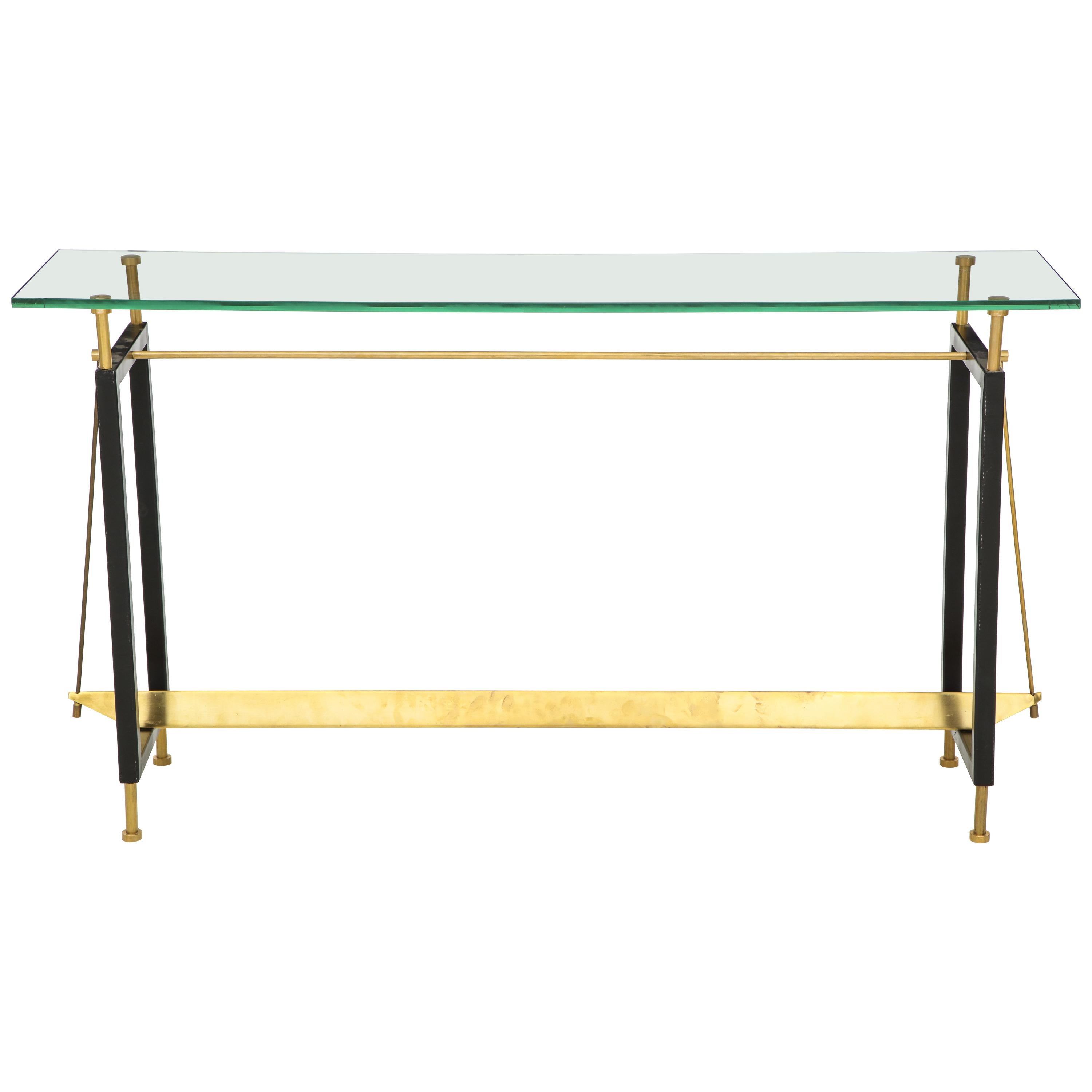 One of a Kind Custom-Made Linear Brass and Iron Console, Italy