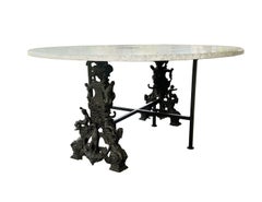 Mid-Century Spanish-Regency style iron and marble dining table, made in Italy