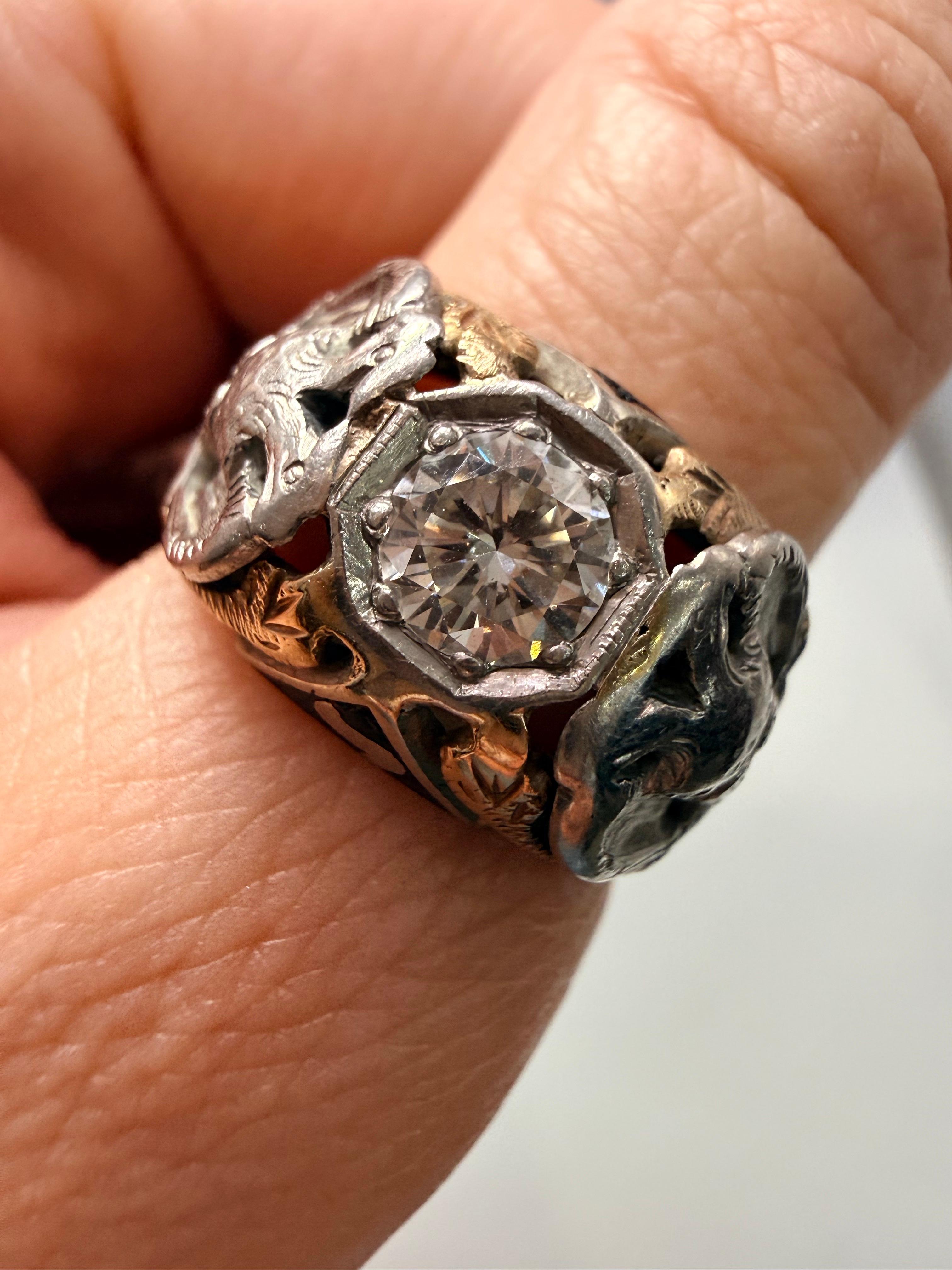 One of a kind custom ring European origin 14KT 0.80 carats diamond size 9 In condizioni ottime in vendita a Boca Raton, FL
