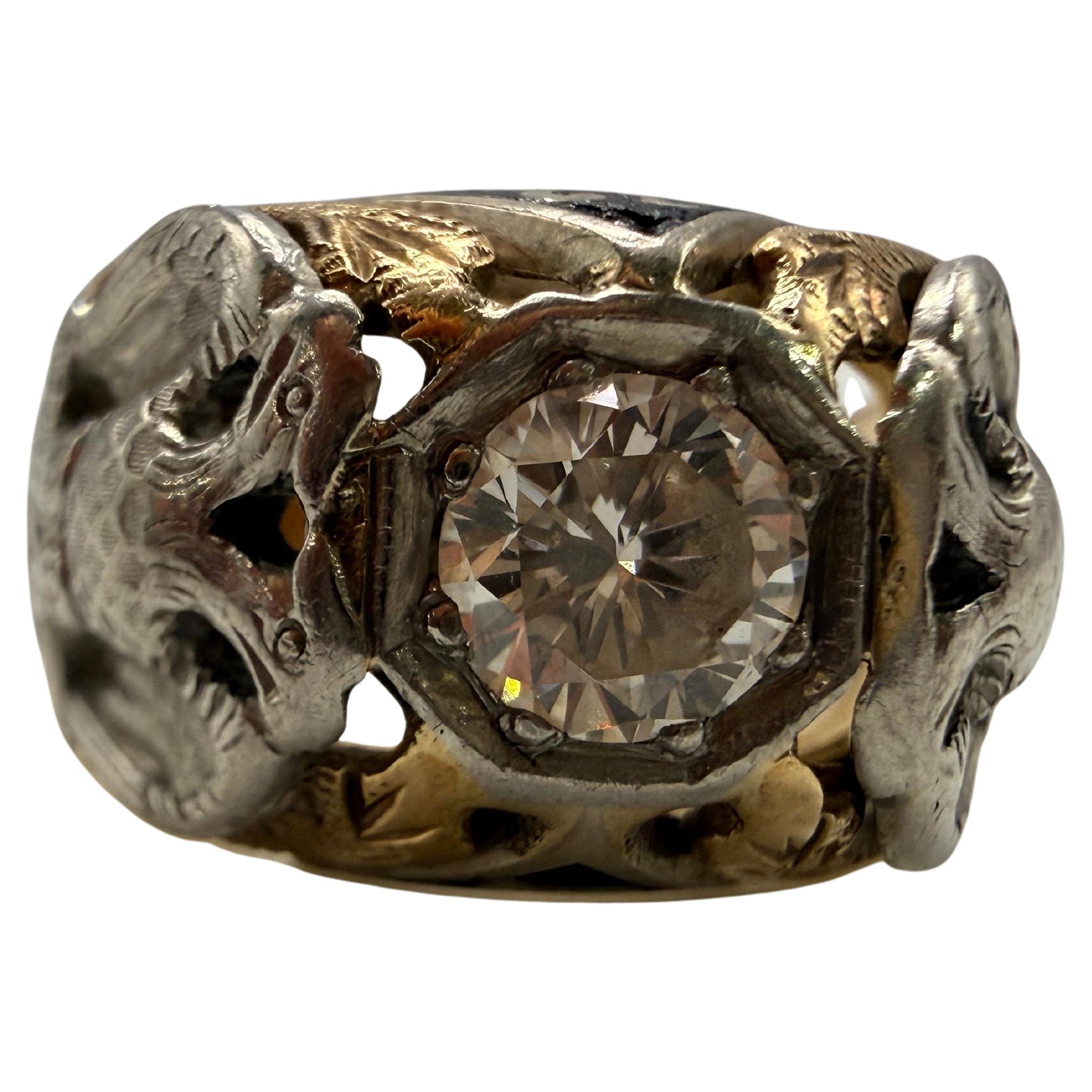 One of a kind custom ring European origin 14KT 0.80 carats diamond size 9 in vendita