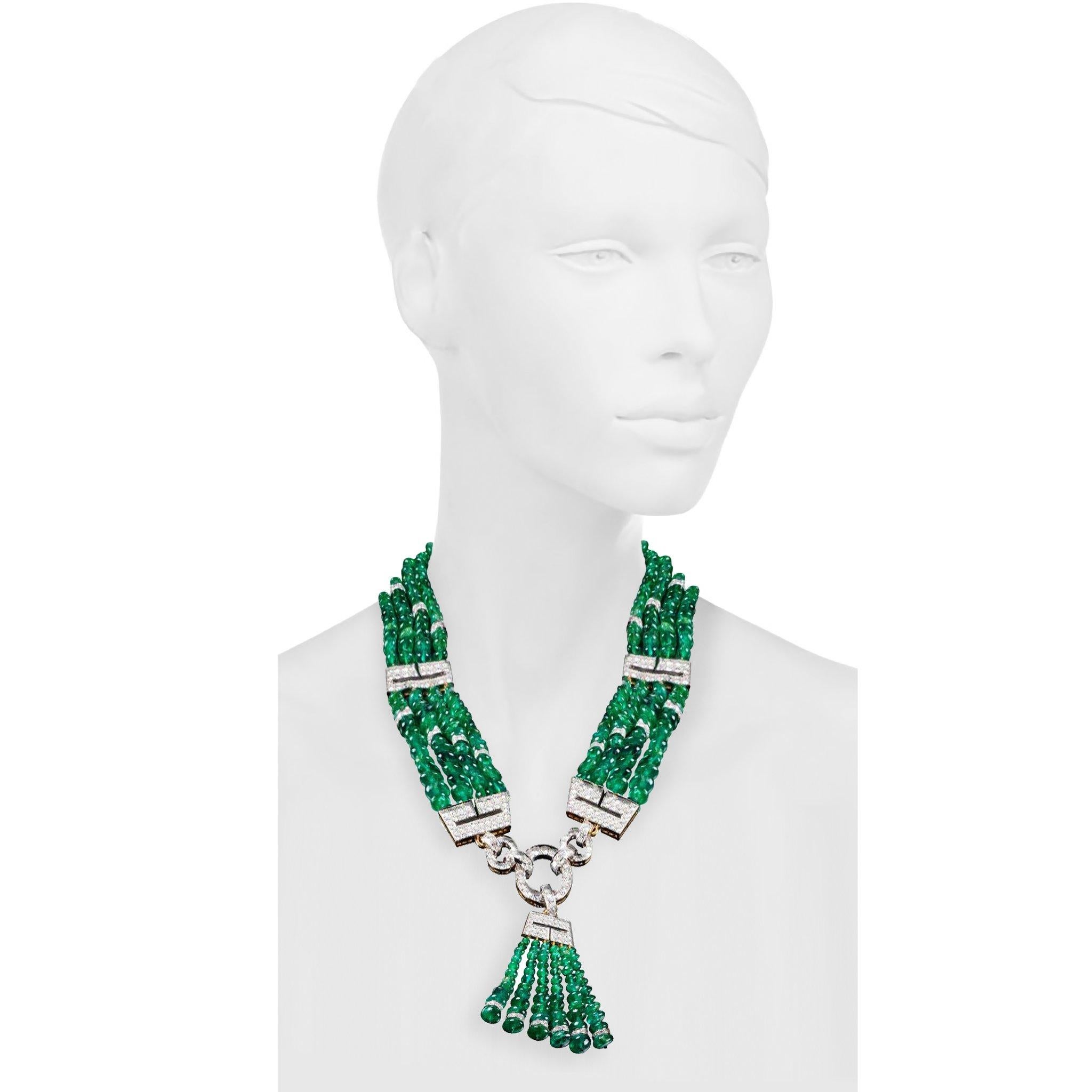  David Webb Emerald and Diamond Sautoir Necklace In Good Condition In Weston, MA