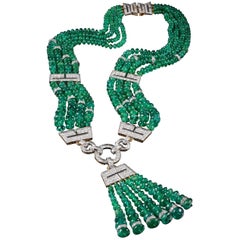  David Webb Emerald and Diamond Sautoir Necklace