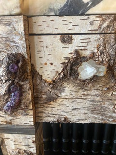 One-of-a-Kind, Demi-Lune Console in Birch Veneer & Crystals w/ Marble Top