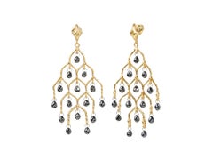 One-of-a-Kind Dew Diamond Gold Chandelier Earrings, with Black Diamond