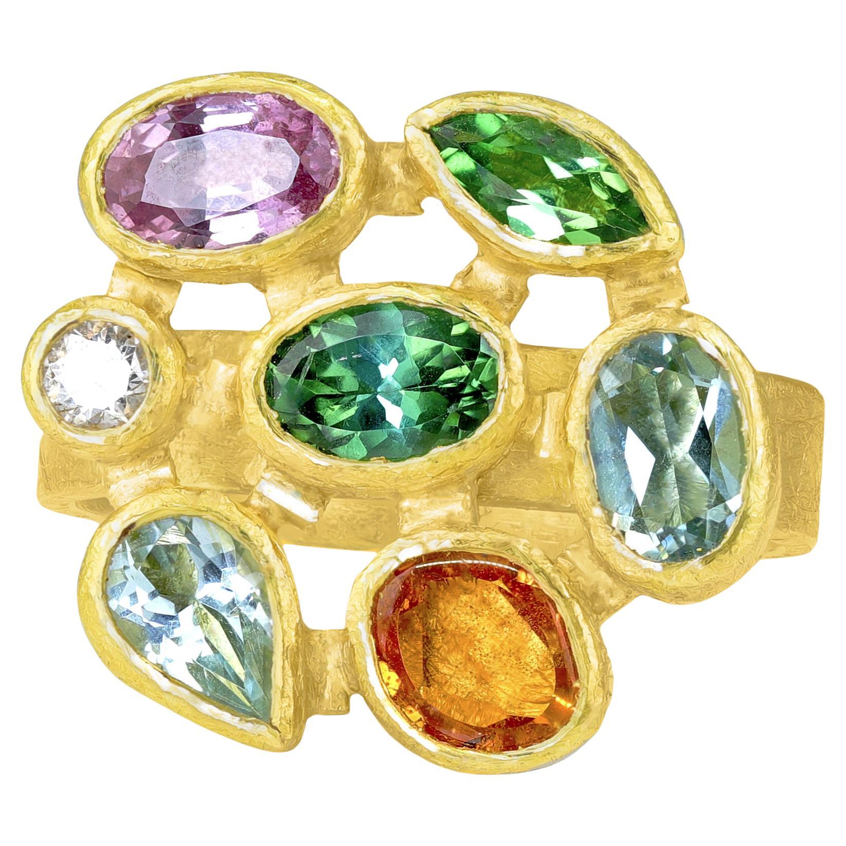 One of a Kind Diamond Aqua Sapphire Tourmaline 22k Gold Ring, Petra Class 2025