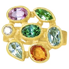 Einzigartiger Diamant-Aqua-Saphir-Turmalin-Ring aus 22 Karat Gold, Petra Class 2025