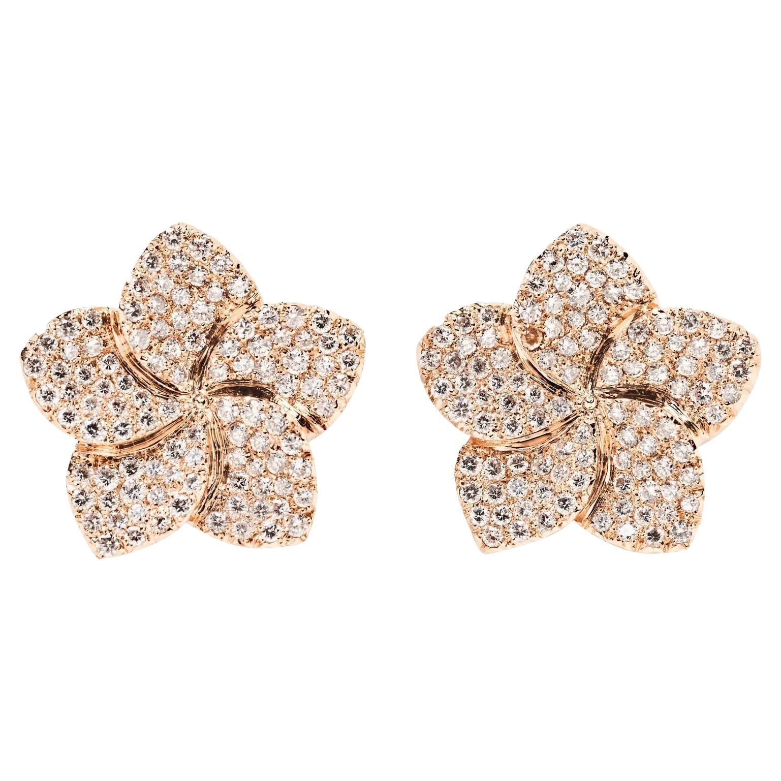 One-of-a-Kind Diamond Magnolia Earrings For Sale