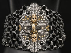 One-of-a-Kind Diamond Skull Bracelet in Sterling Silver, 18k Gold & 5.21 Carats
