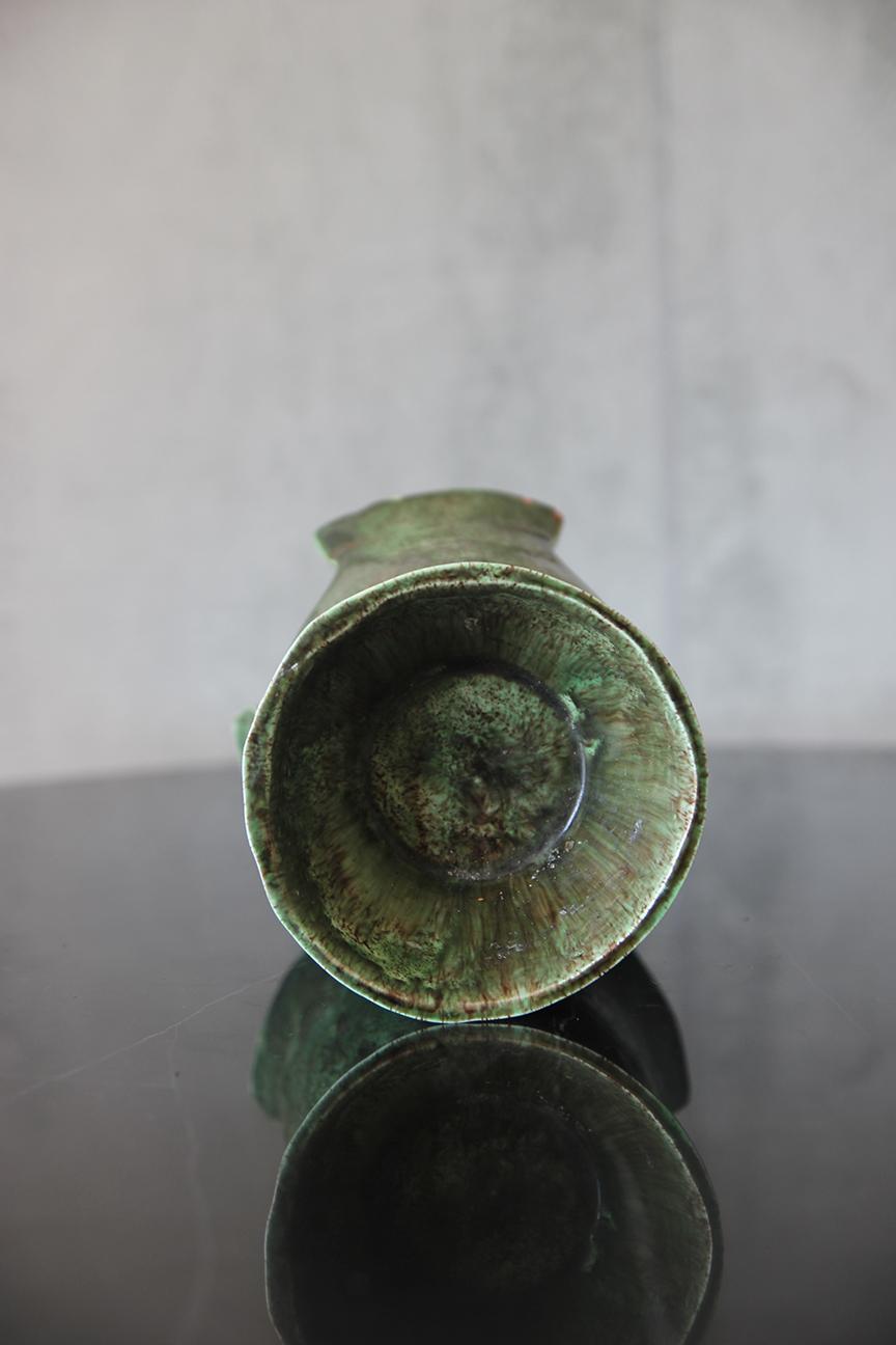 Mid-Century Modern One of a Kind Dripping Light Green Glazed Signed Vase For Sale
