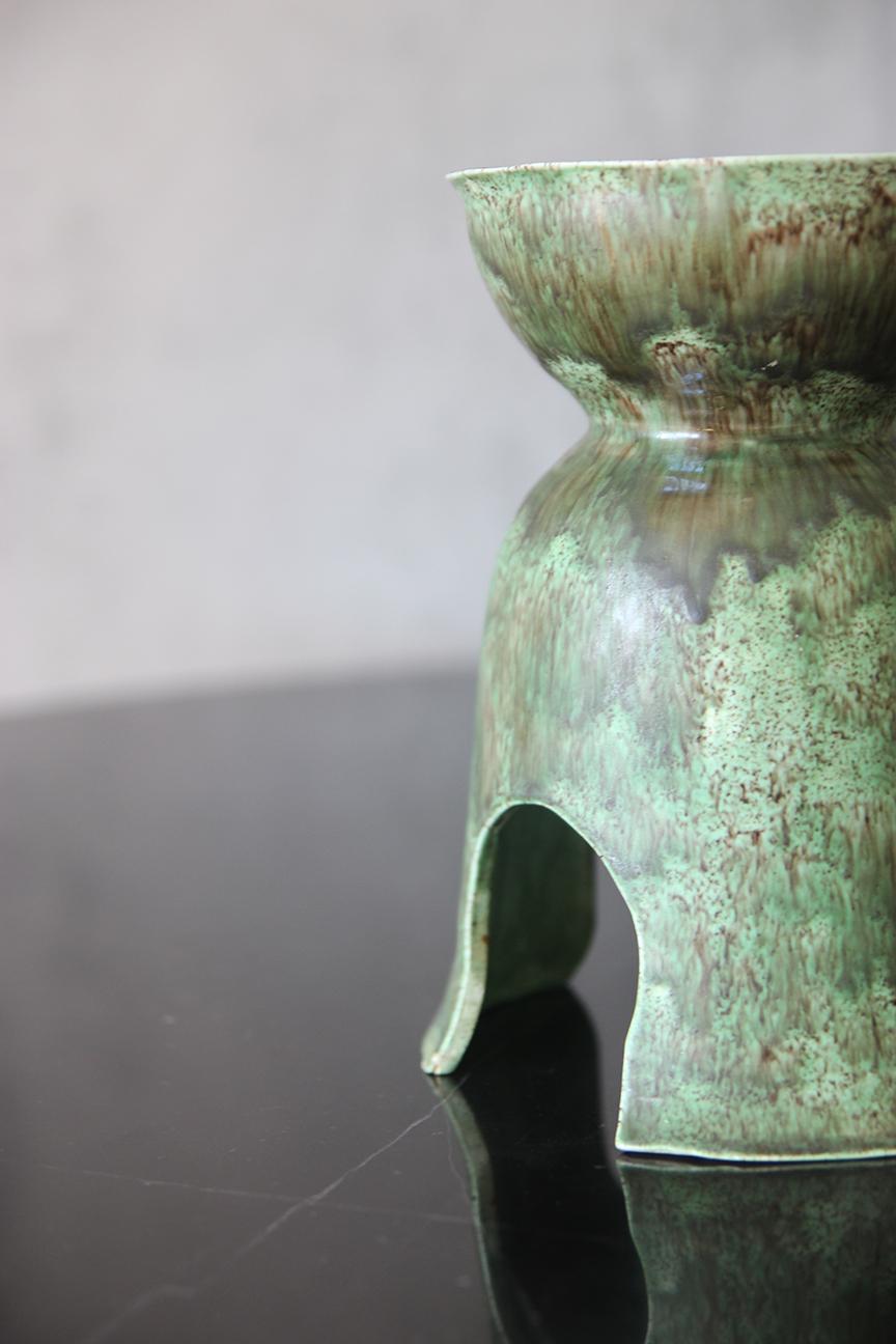 One of a Kind Dripping Light Green Glazed Signed Vase In Good Condition For Sale In Los Angeles, CA