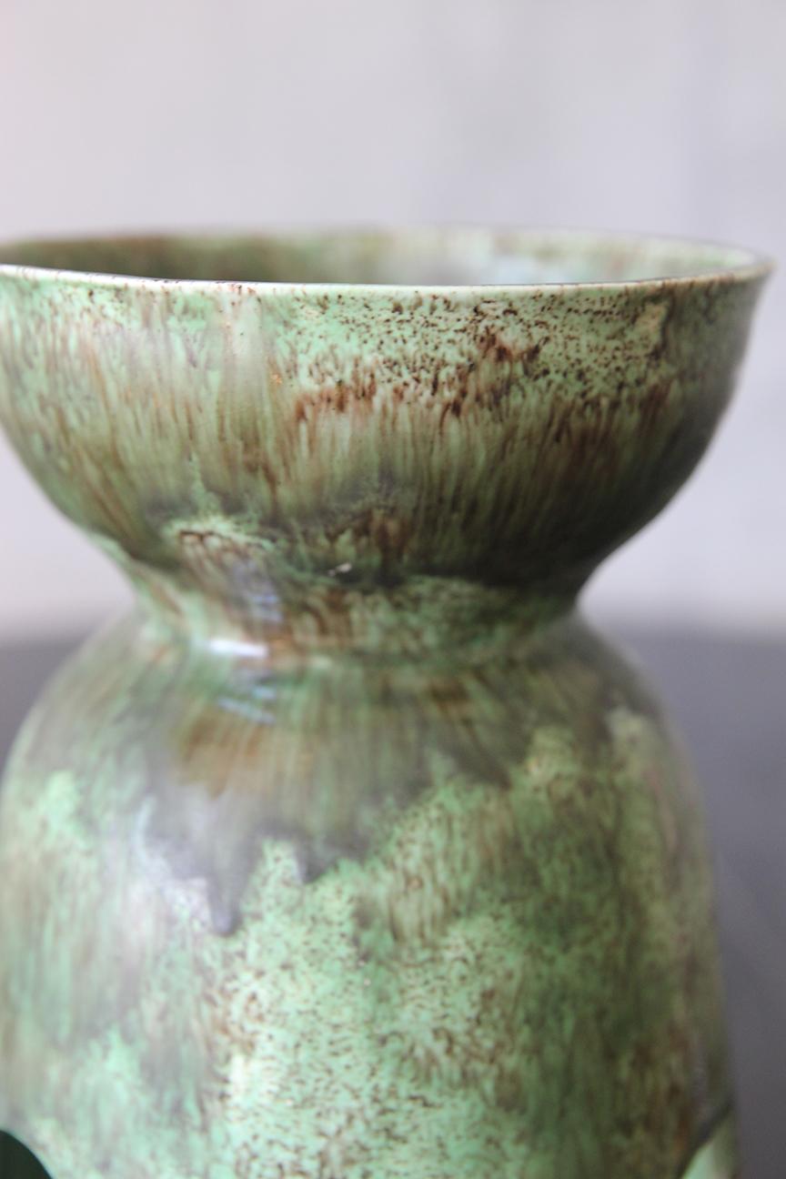 20th Century One of a Kind Dripping Light Green Glazed Signed Vase For Sale