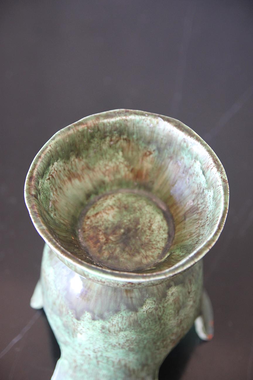 Pottery One of a Kind Dripping Light Green Glazed Signed Vase For Sale