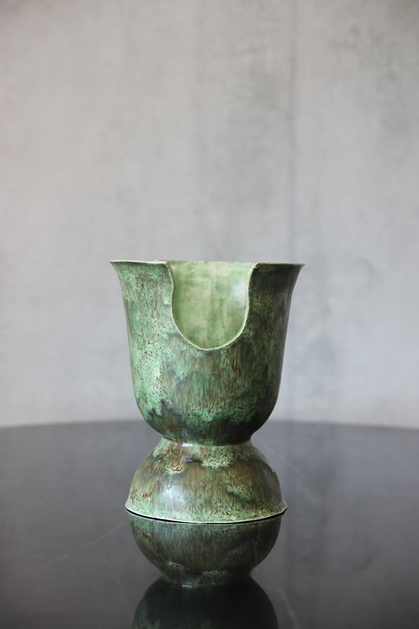 One of a Kind Dripping Light Green Glazed Signed Vase For Sale 2