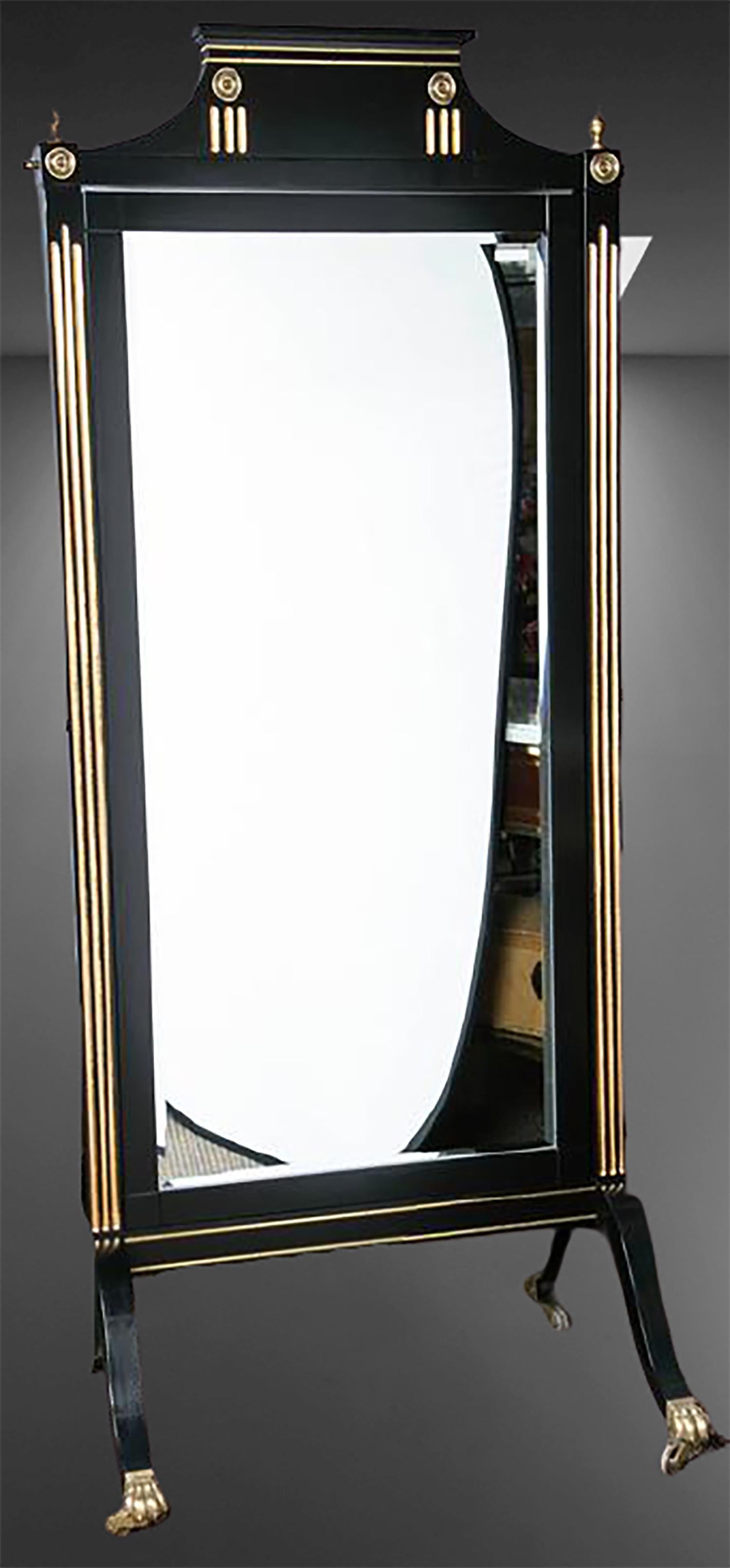 Wood Hollywood Regency  Maison Jansen Beveled Cheval Mirror For Sale