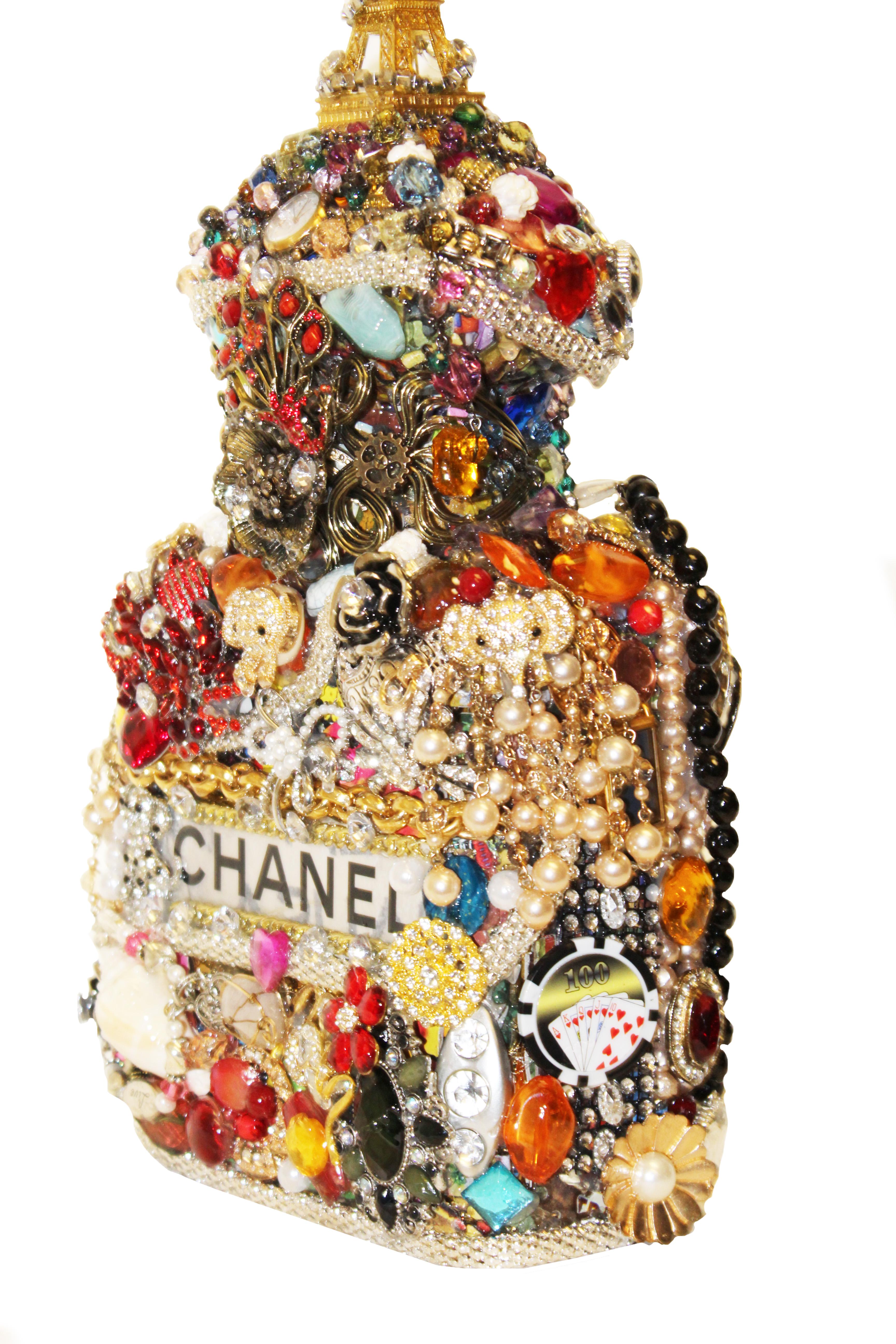 One of a Kind Eclectic Embellished Chanel Eiffel Tower Perfume Bottle In New Condition In Palm Beach, FL