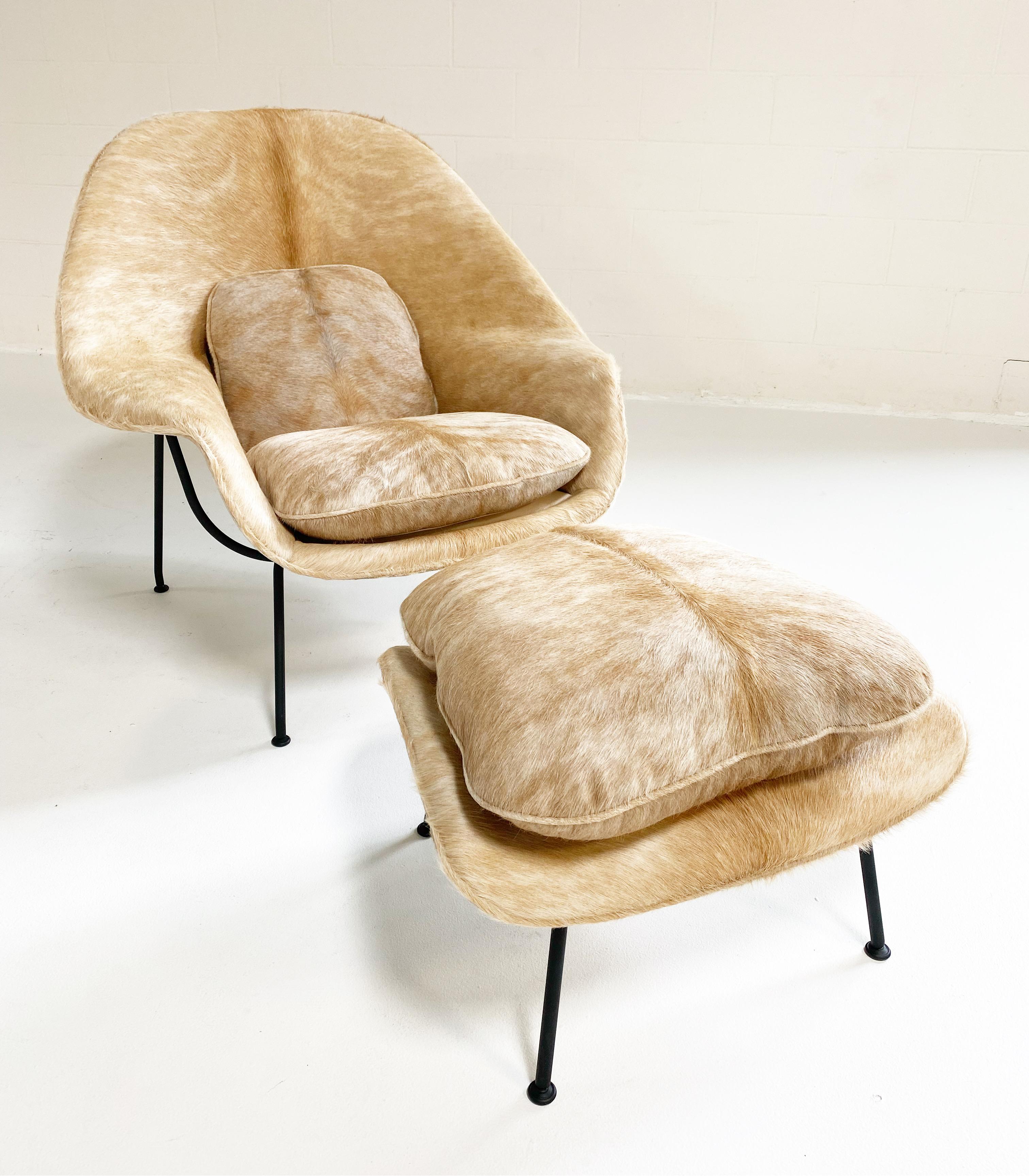 American One-of-a-Kind Eero Saarinen Womb Chair and Ottoman Restored in Brazilian Cowhide