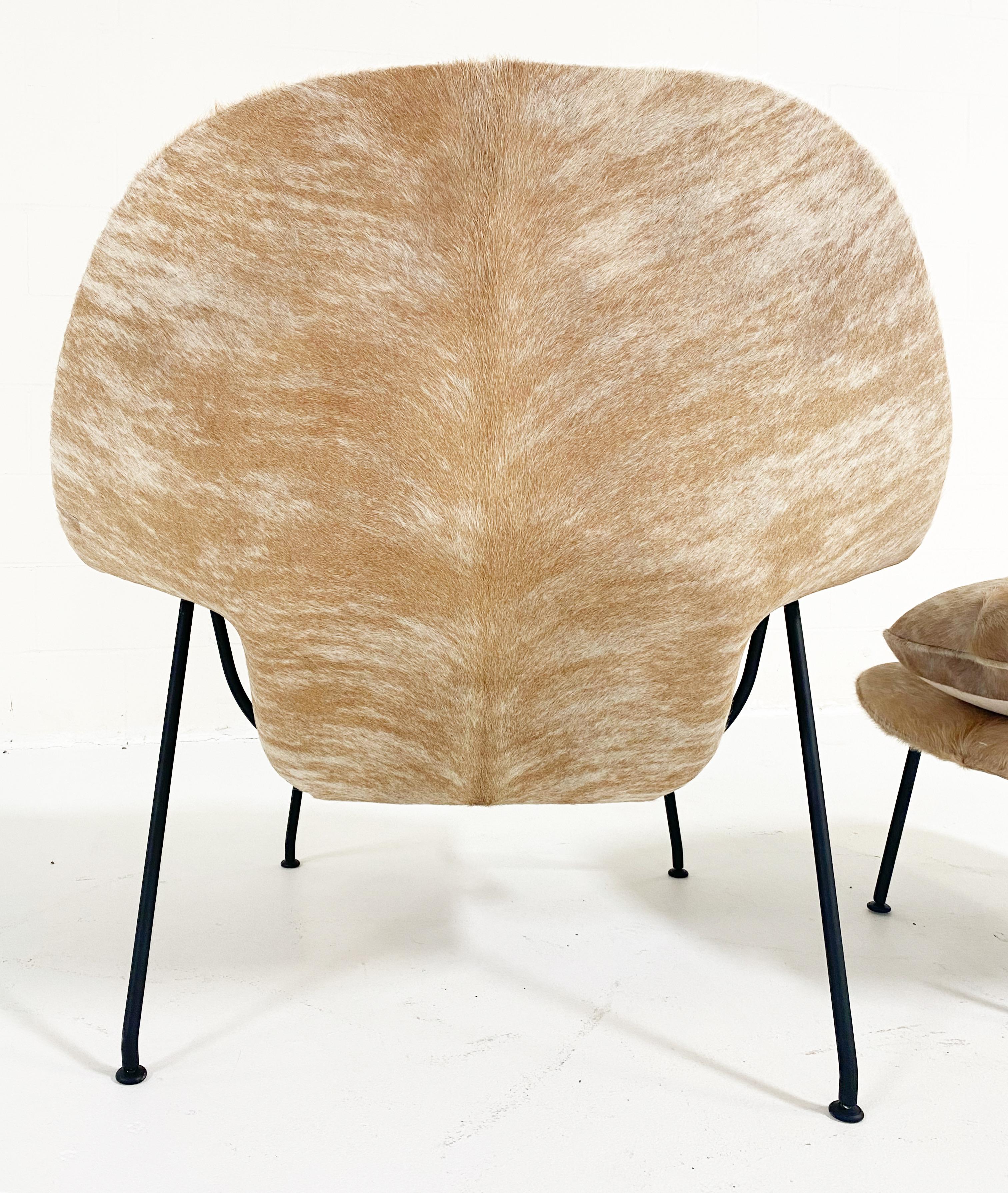 20th Century One-of-a-Kind Eero Saarinen Womb Chair and Ottoman Restored in Brazilian Cowhide