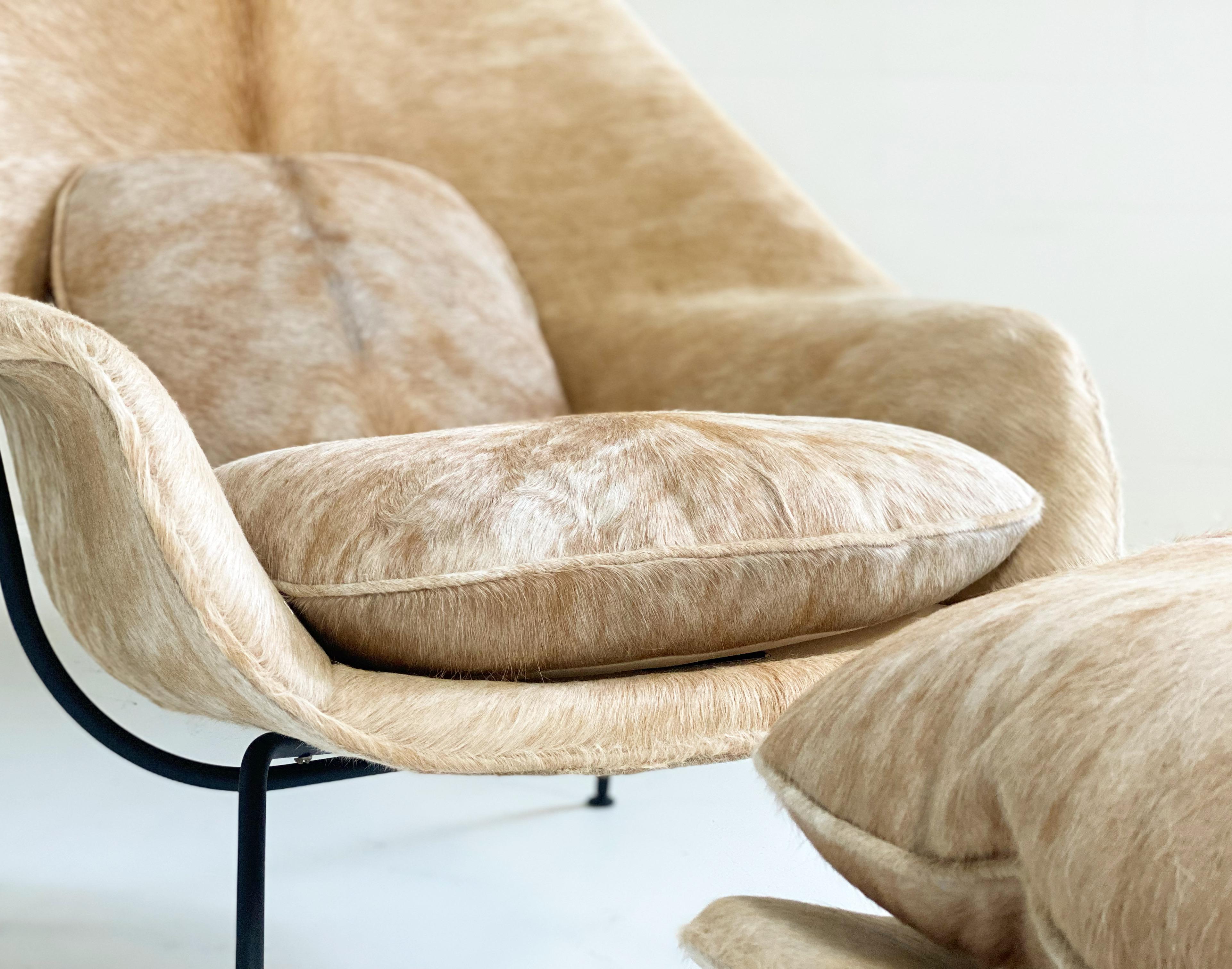 One-of-a-Kind Eero Saarinen Womb Chair and Ottoman Restored in Brazilian Cowhide 2