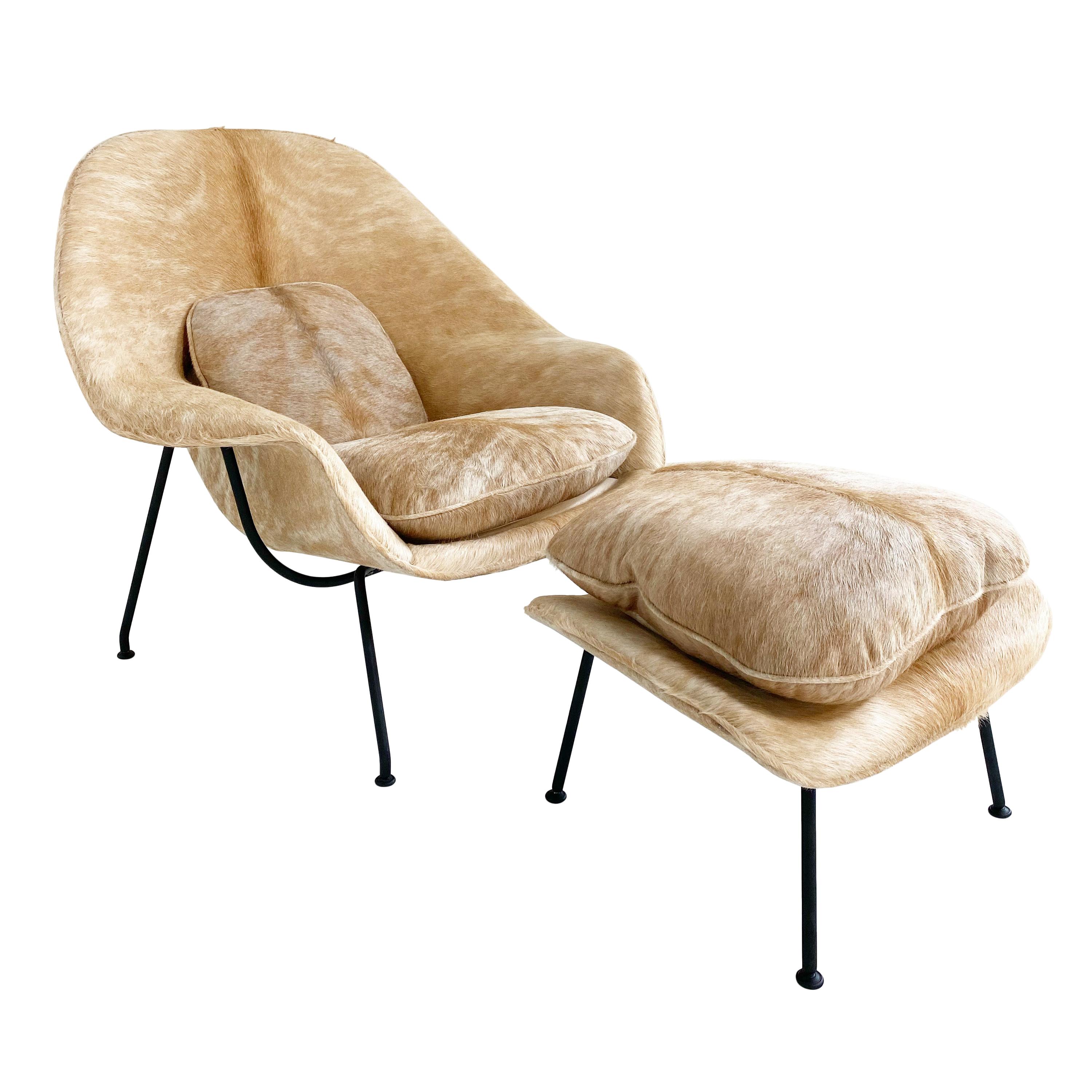 One-of-a-Kind Eero Saarinen Womb Chair and Ottoman Restored in Brazilian Cowhide