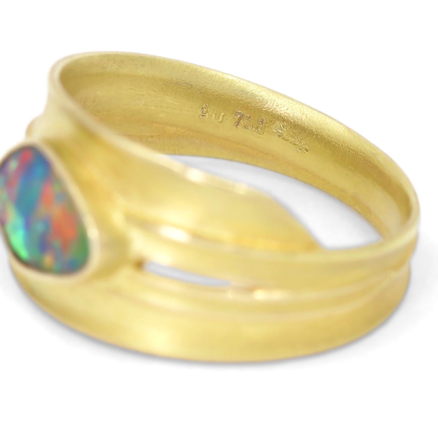 Artist One of a Kind Electric Red Opal Gold Blade of Grass Ring, Barbara Heinrich 2023