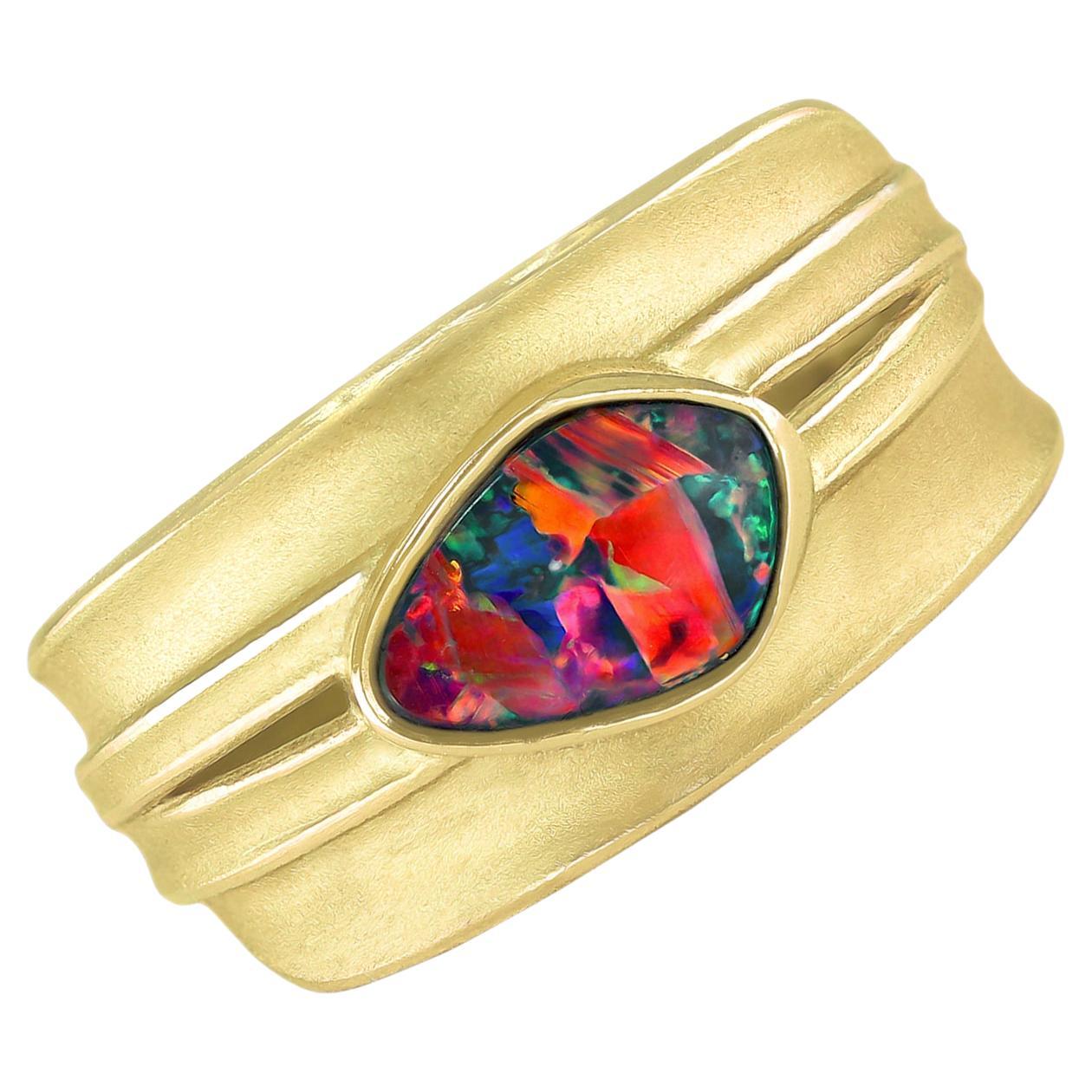 One of a Kind Electric Red Opal Gold Blade of Grass Ring, Barbara Heinrich 2023