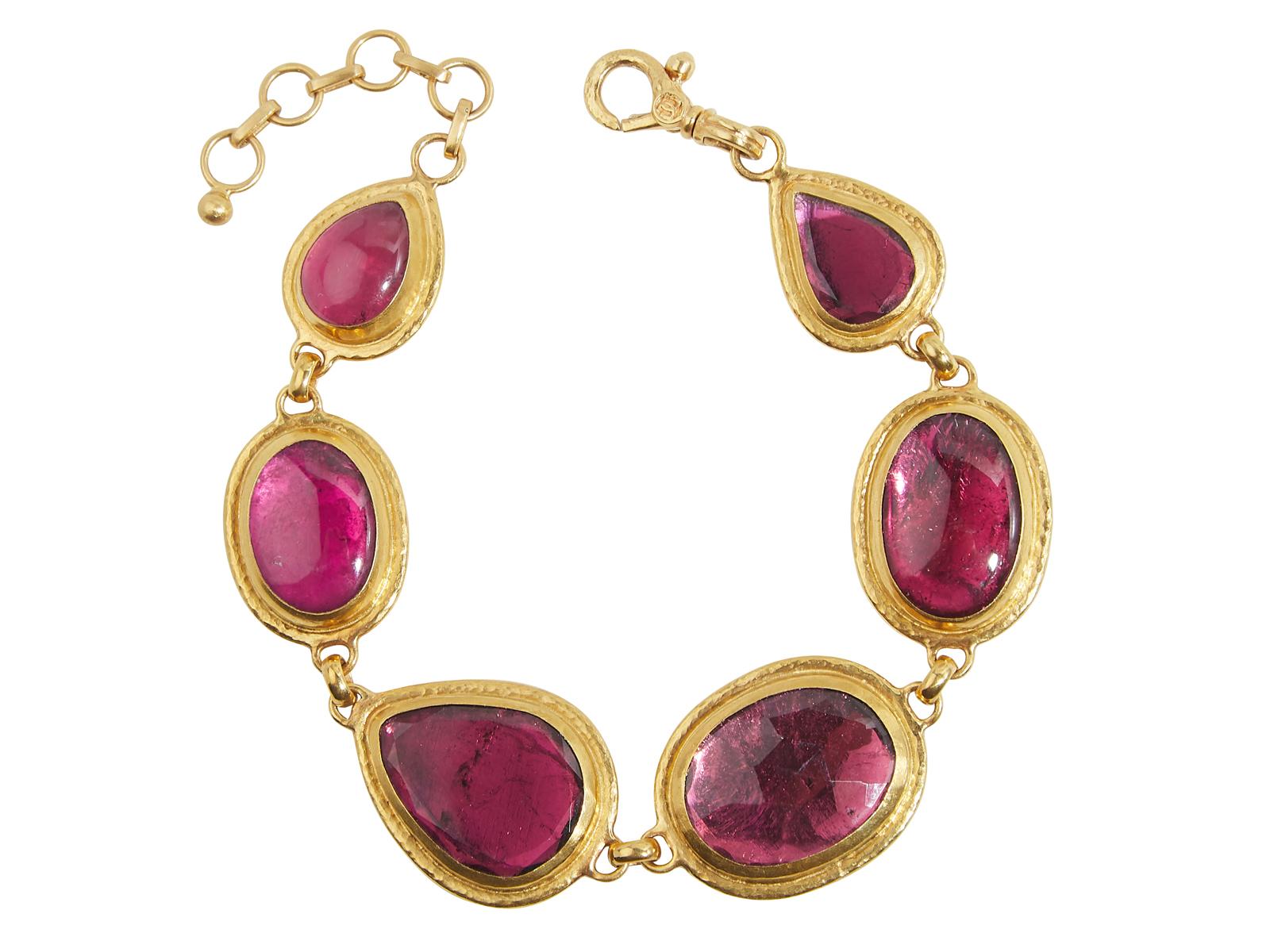 One-of-a-Kind Gold All Around Bracelet, from the Elements Collection, Pink Rosecut Tourmaline

“The unique quality of stones inspires my one of a kind creations. When I select a stone I usually have a vision of how I will build a design around it...
