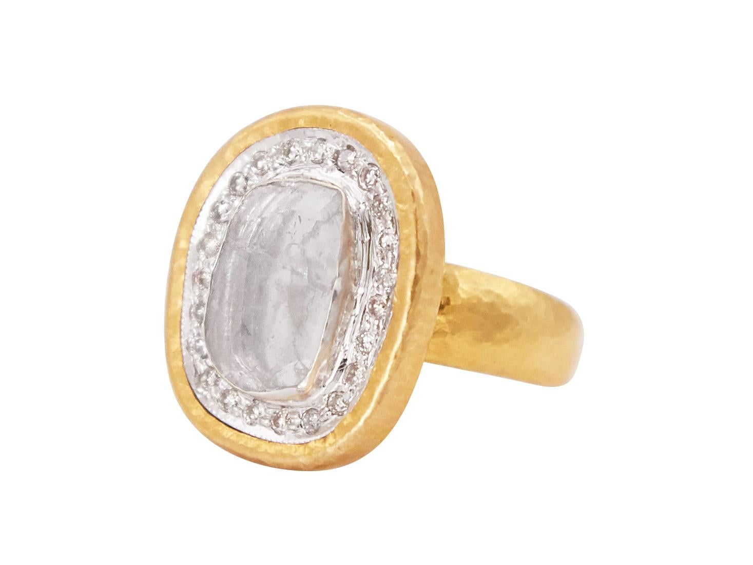 Rose Cut One-of-a-Kind Elements Gold Center Stone Ring, with Diamond For Sale