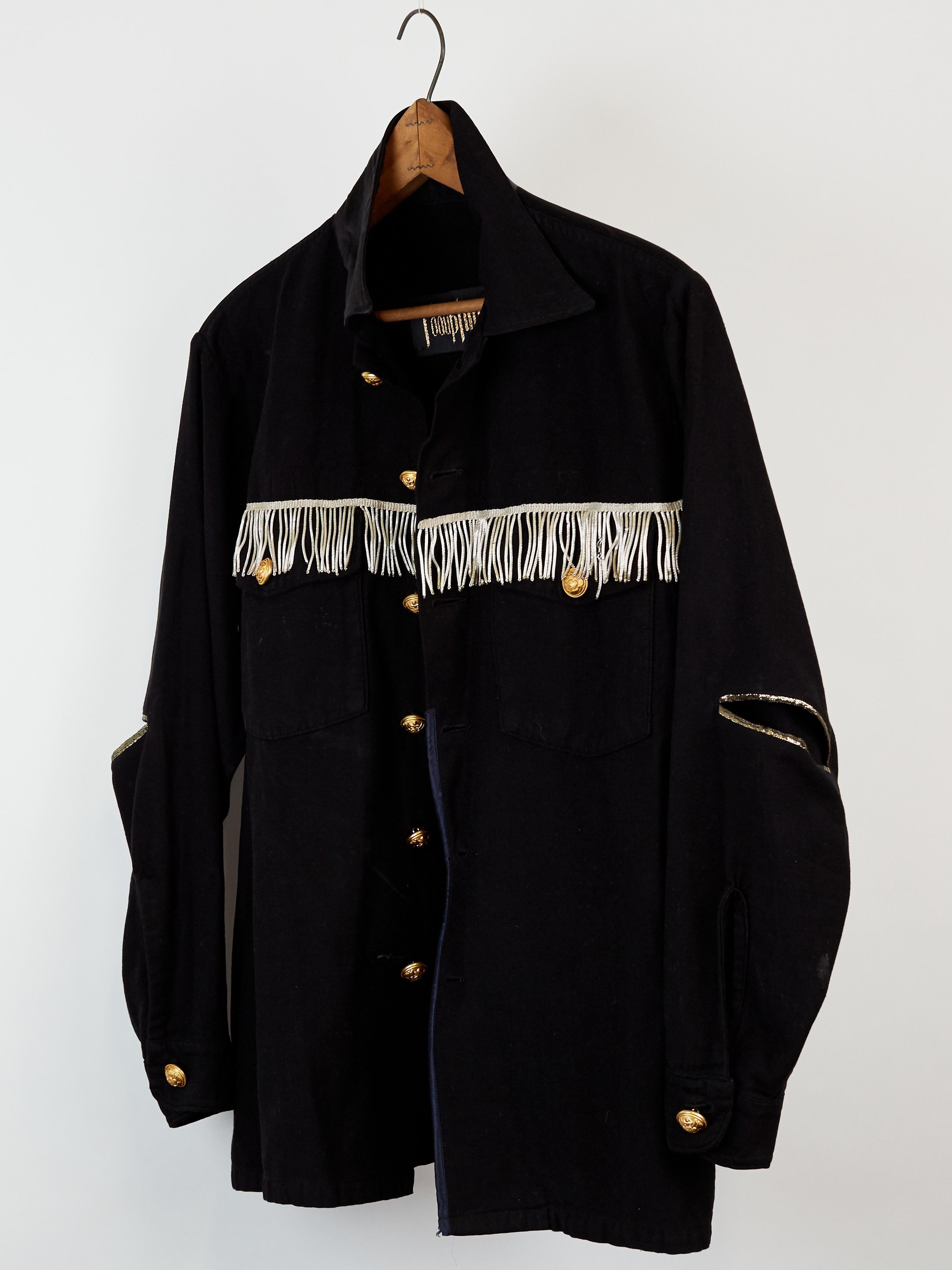 One of a kind Fringe Jacket Black Gold Buttons Open Elbow Gold J Dauphin 1