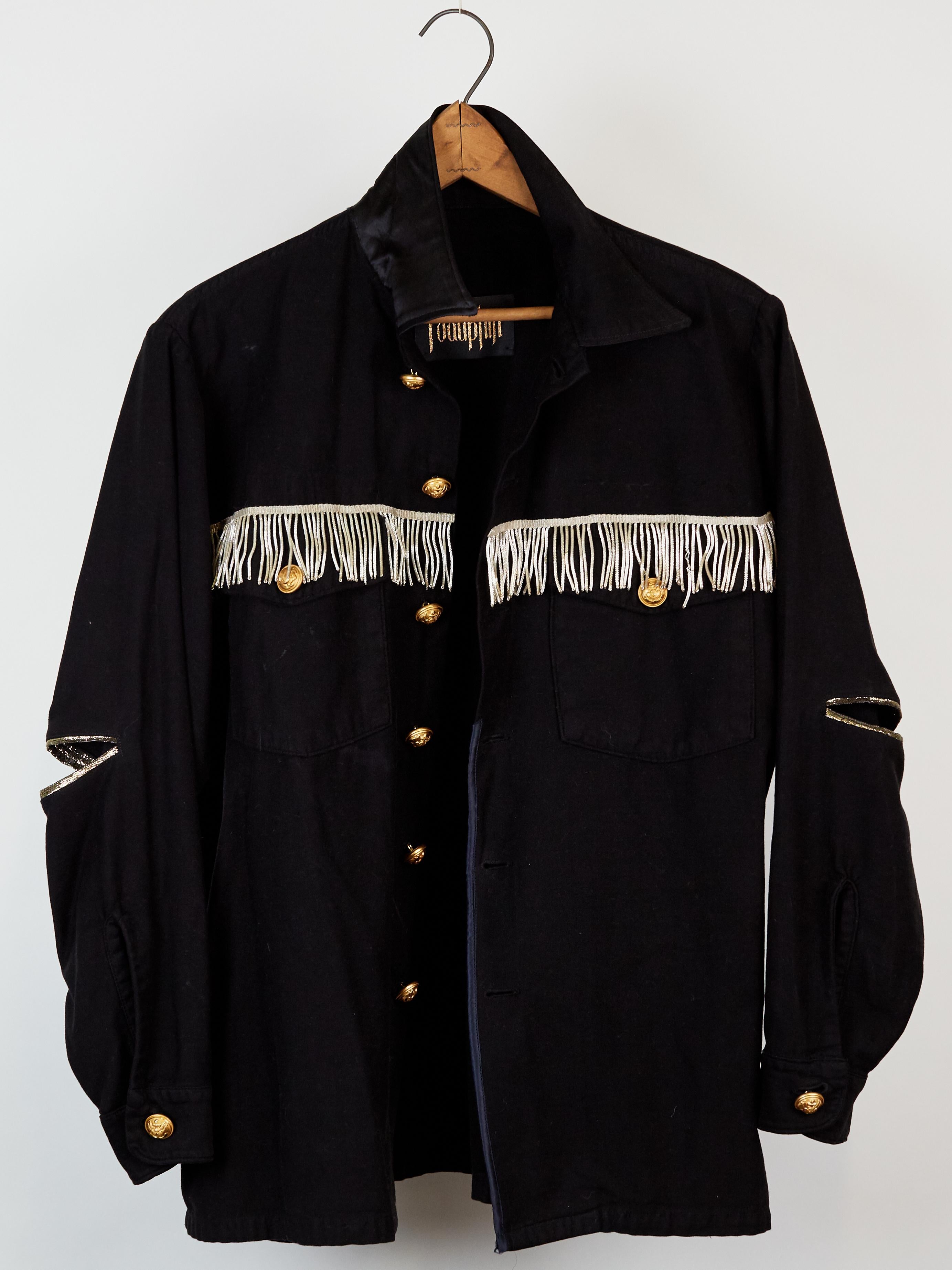 One of a kind Fringe Jacket Black Gold Buttons Open Elbow Gold J Dauphin 2
