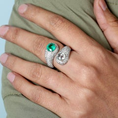 One Of A Kind Emerald & Diamond Ring Accented With Pave Diamonds