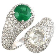 One Of A Kind Emerald & Diamond Ring Accented With Pave Diamonds