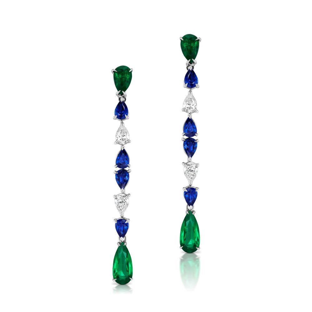 Pear Cut One of a Kind Emerald Sapphire and Diamond Contemporary Suite For Sale