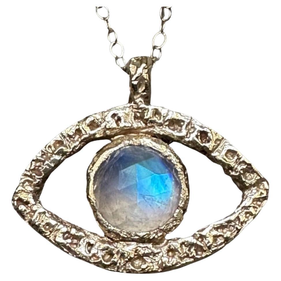 Eye Rainbow Moonstone Pendant in Gold in stock For Sale