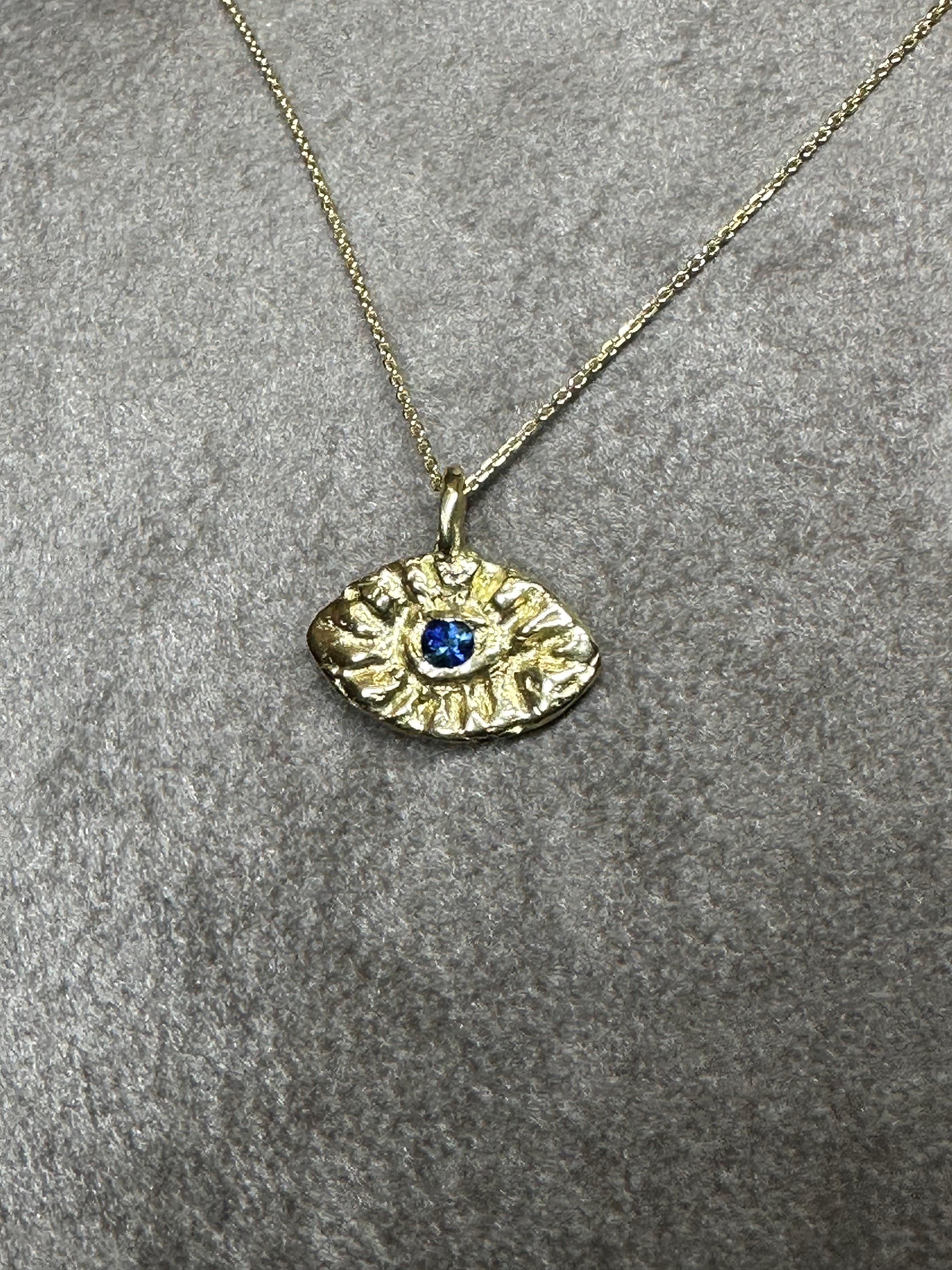 Oval Cut One of a kind Evil Eye Necklace for Men in 18K Yellow Gold 'Unisex'