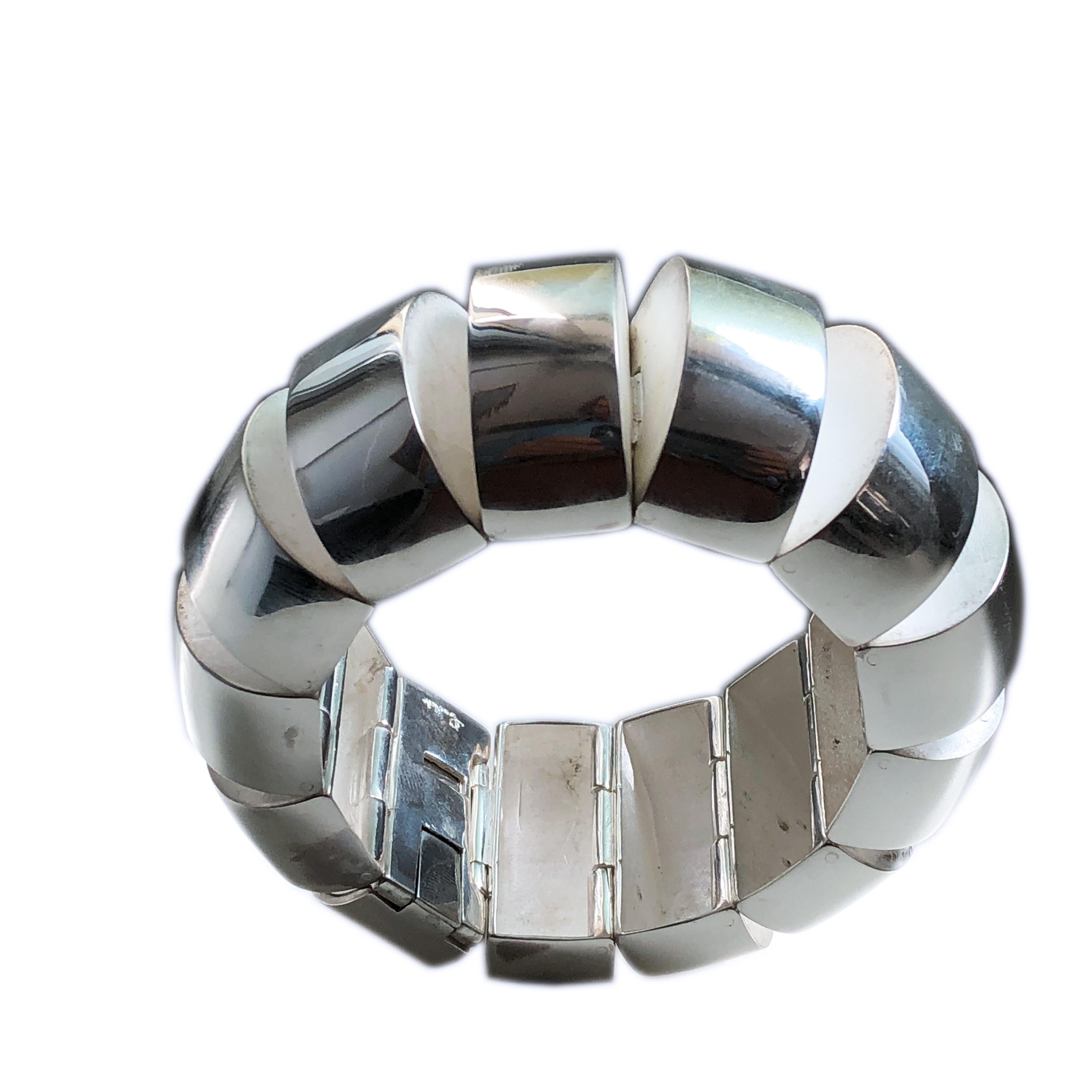 Extremely Rare, Chic and Timeless Sterling Silver Pomellato Bracelet: less than ten pieces of this Complicated, Sculptural Model were Hand Crafted in Pomellato Atelier in 1981. 
This one-of-a-kind piece comes from a Pomellato Collector's and it is