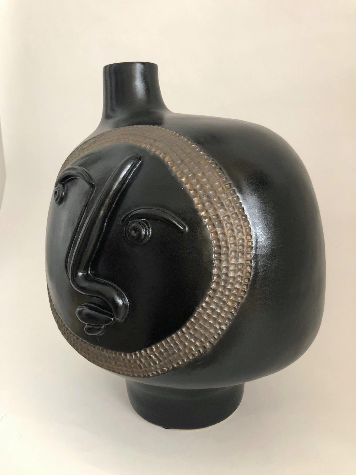 Contemporary One of a Kind Face Ceramic Base Lamp Signed by Dalo