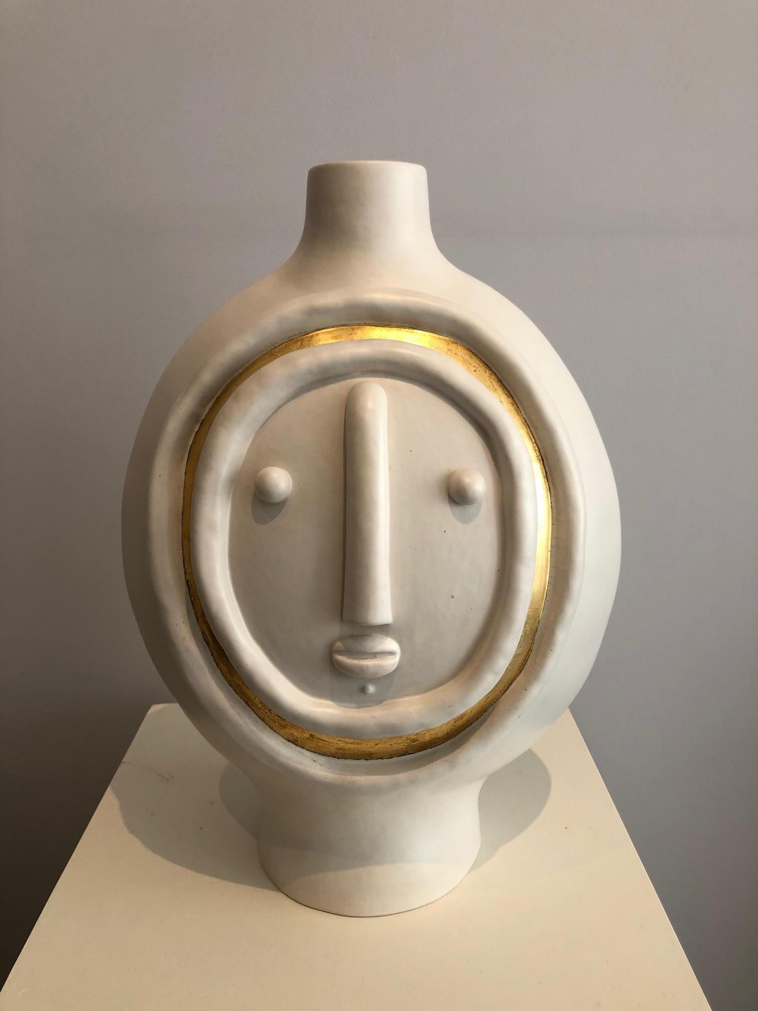 Contemporary One of a Kind Face Ceramic Base Lamp Signed by Dalo