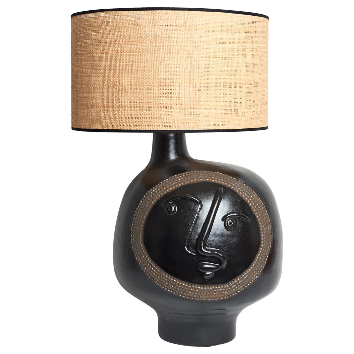 One of a Kind Face Ceramic Base Lamp Signed by Dalo