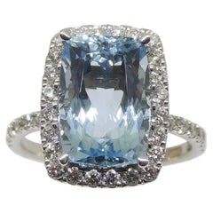One of a Kind Fine Quality 4.57ct Aquamarine and Diamond Ring in 18k White Gold
