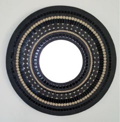 One of a Kind Floral Geometric Artist's Round Mosaic Wall Mirror, France