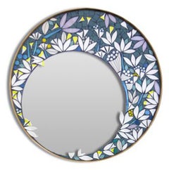 Floral Geometric Artist's Round Porcelain Mosaic Wall Mirror, France