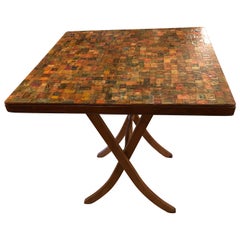 Vintage One of a Kind Folding Card Table Collaged with Stamps