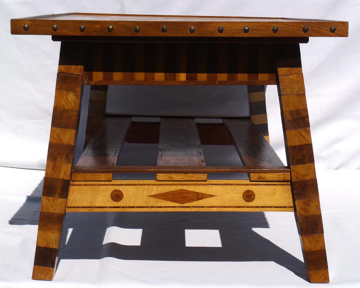 One of a Kind Folk Art Marquetry Game Table, Coffee Table, Great Decoration 4